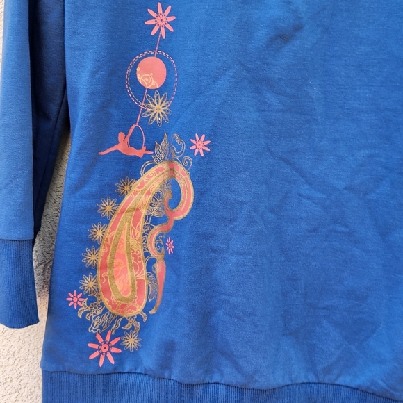 CIRQUE DU SOLEIL Women's Jacket Medium Blue Shawl Collar Gold Paisley Floral - Picture 8 of 13